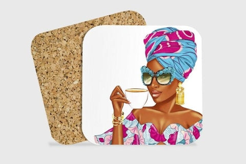 025 Wrap Queen Black Woman Coasters Presented By Nsaa Nefateri Coaster