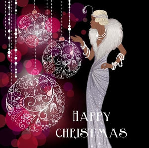 712 Christmas White Fur Deco Lady - Purple Celebration Card